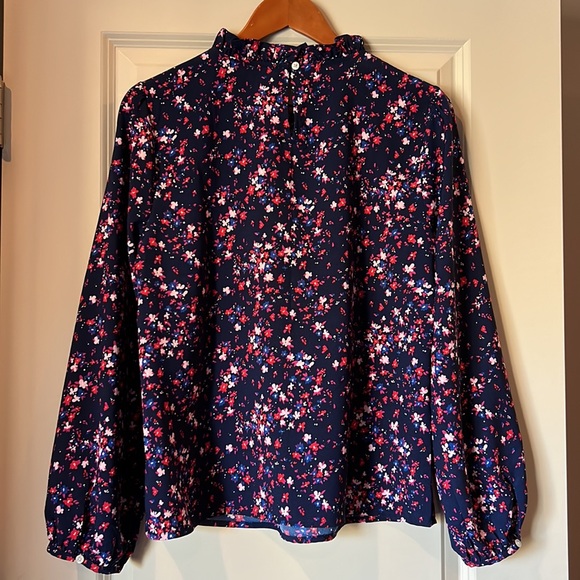 J Crew Navy Flower Print Blouse, M - Picture 3 of 3